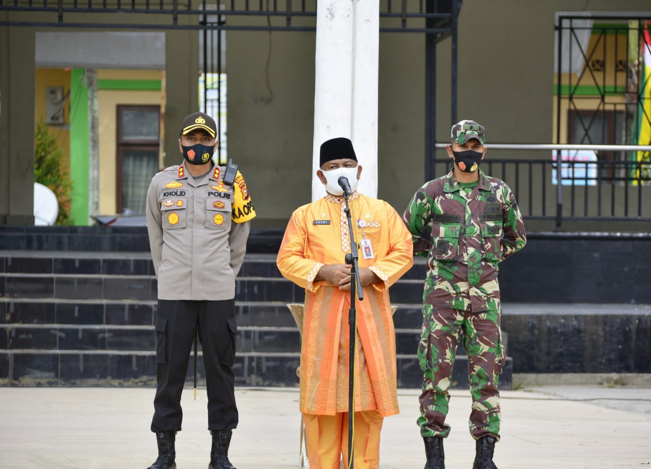 Meningkatnya Penyebaran Covid-19 di Kampar, Pemkab Kampar Gelar Apel Kesiapsiagaan dan Penyemprotan Disinfektan Massal