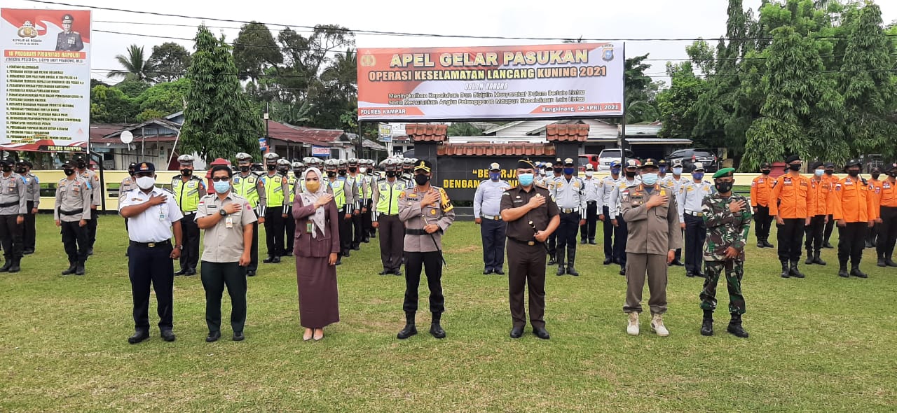 Polres Kampar Adakan Apel Gelar Pasukan Operasi Keselamatan Lancang Kuning 2021