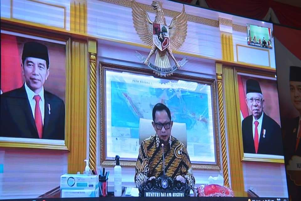 Kampar Ikuti Video Conferece Bersama Mendagri Terkait Penegakan Disiplin Prokes Covid 19