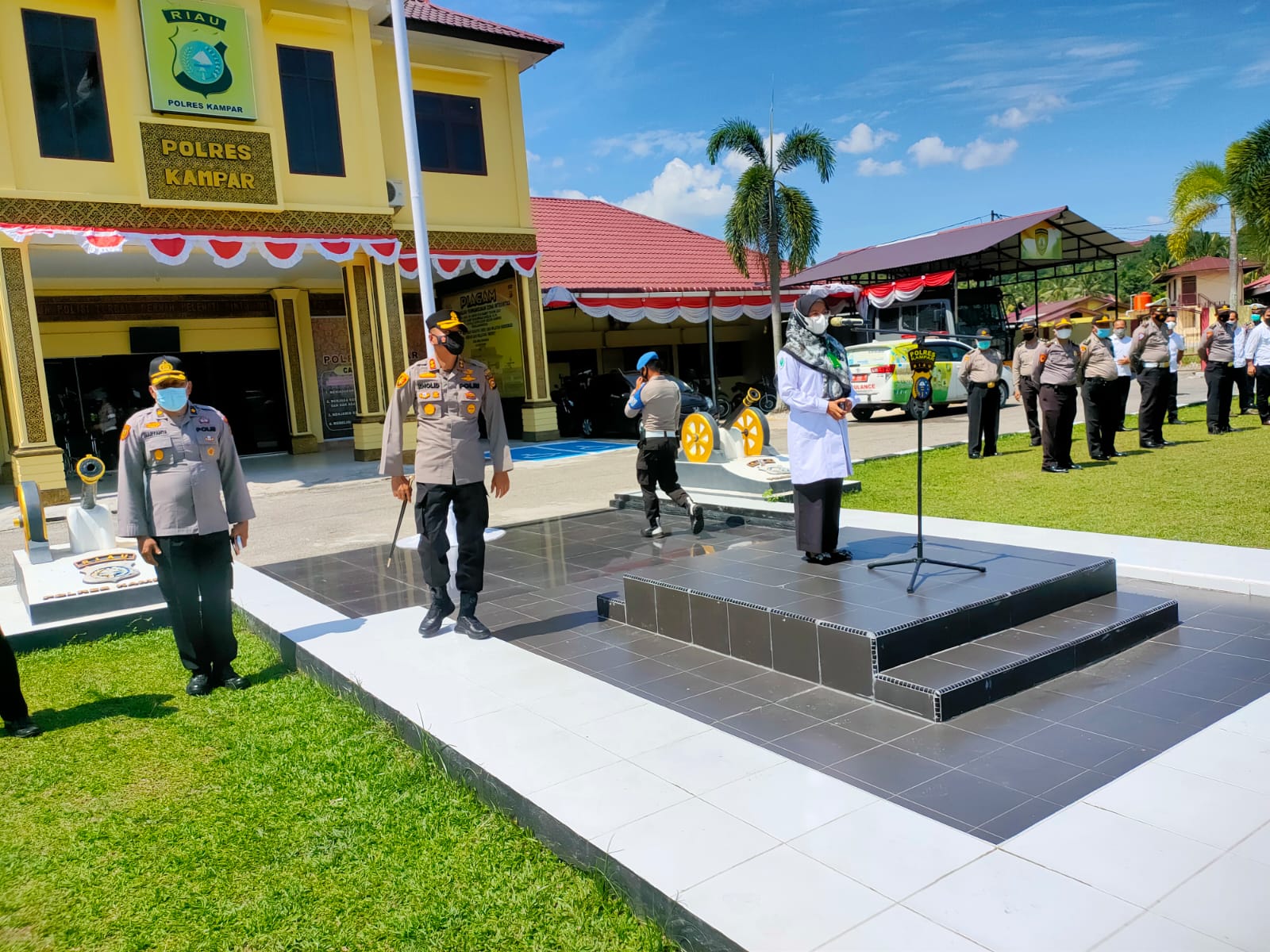 Personel Polres Kampar Ikuti Sosialisasi Tentang Covid-19 dari Dinas Kesehatan Kab.Kampar