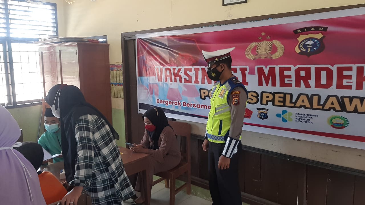 Polsek Pangkalan Kuras Kembali Kawal Giat Vaksinasi Usia 6-11 Tahun