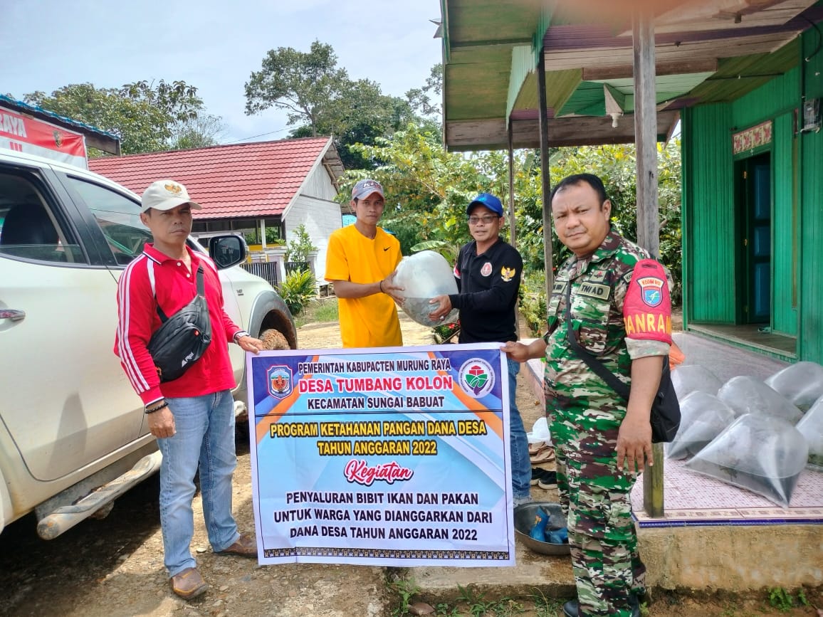 Perkuat Ketahanan Pangan, Koramil 1013-13/Sungai Babuat Bekerjasama Dengan Pemerintah Kecamatan Bagikan Benih Ikan Kepada Masyarakat