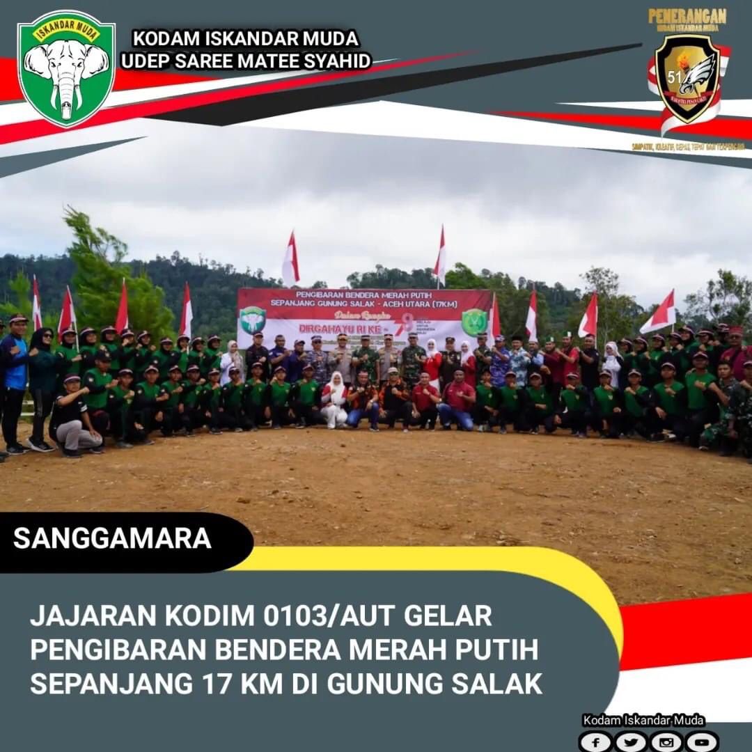 Jajaran Kodim 0103/ AUT Gelar Pengibaran Bendera Merah Putih Sepanjang 17 Kilometer Di Gunung Salak
