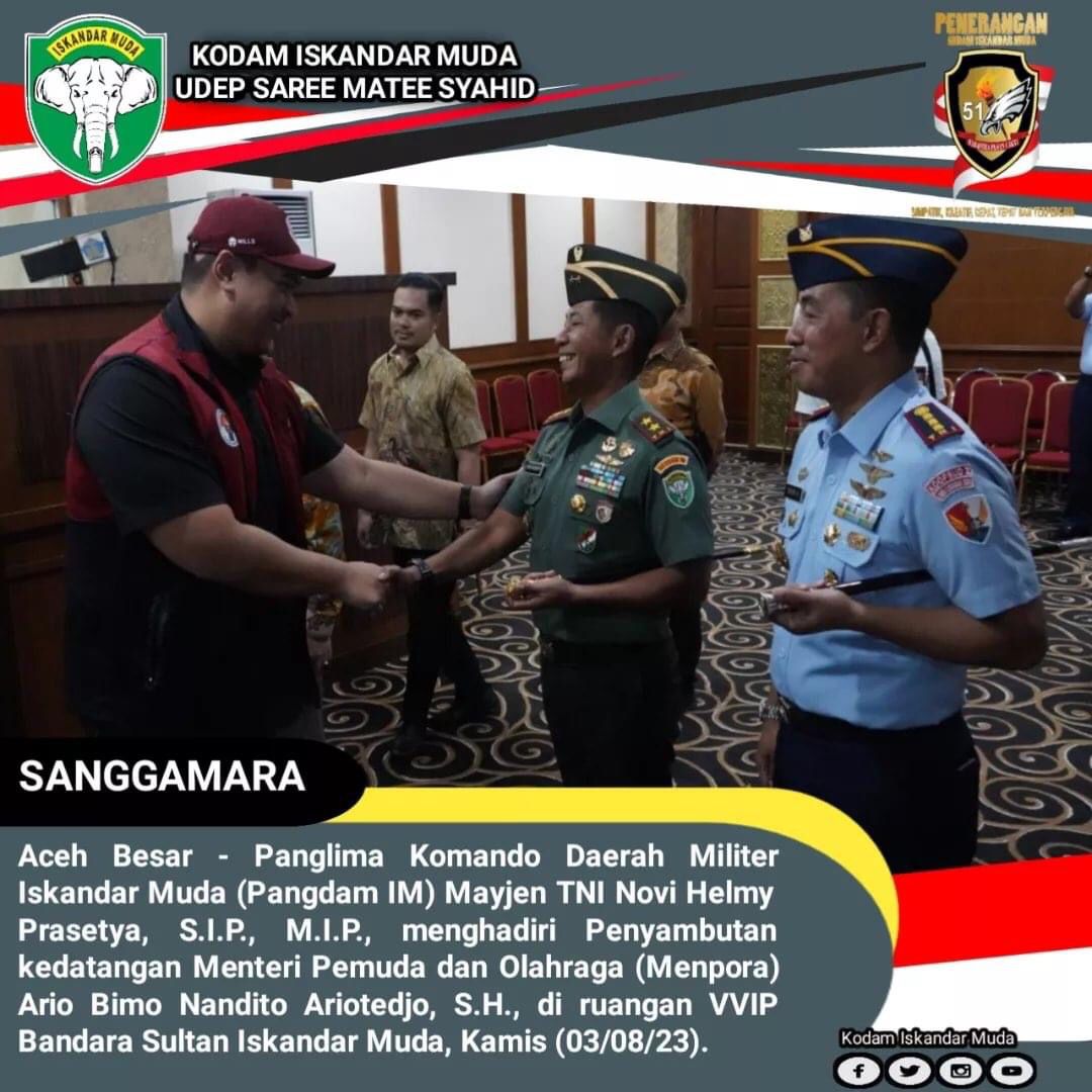 Panglima Komando Daerah Militer Iskandar Muda Menghadiri Penyambutan Kedatangan Menteri Pemuda dan Olahraga di ruangan VVIP Bandara Sultan Iskandar Muda