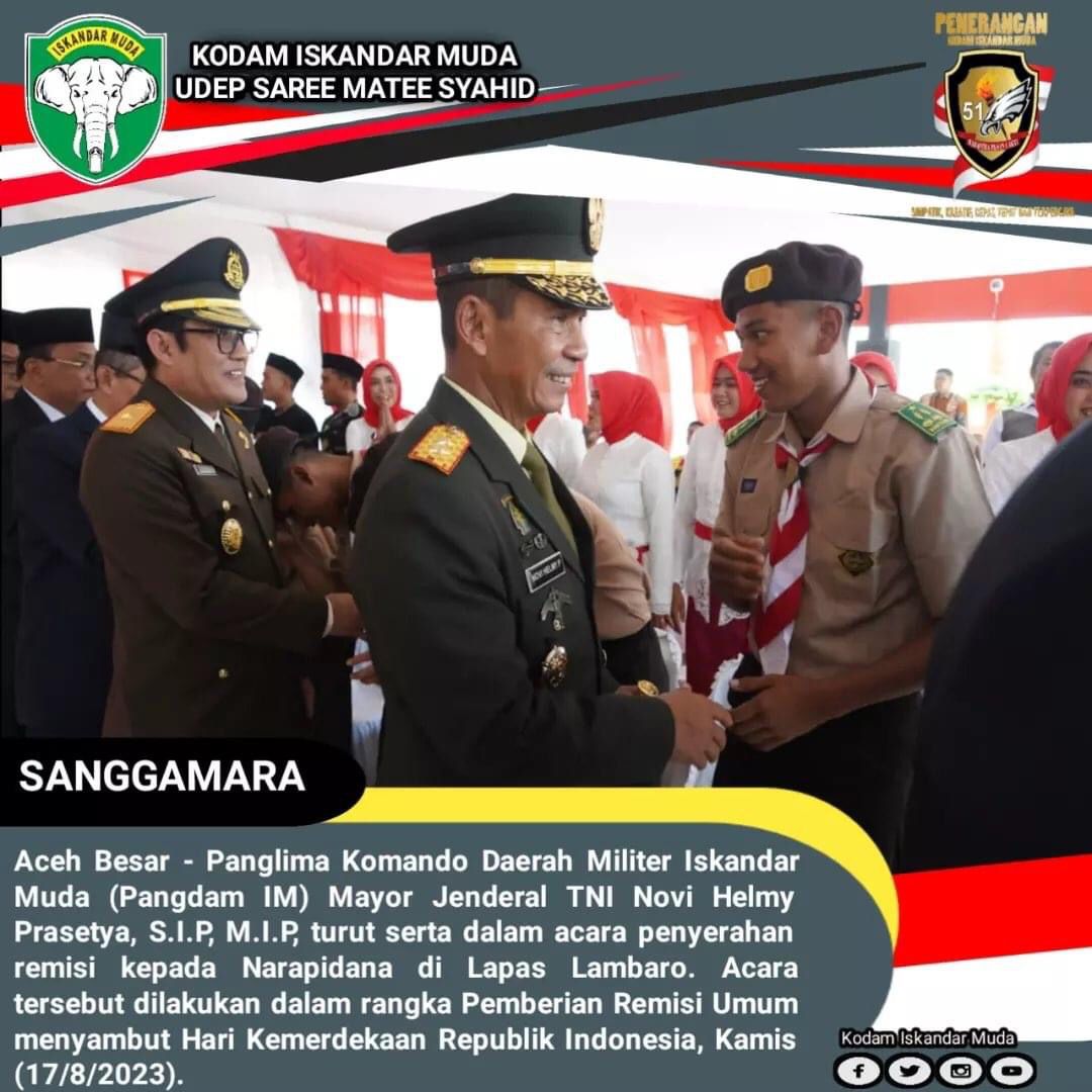 Pangdam IM Turut Serta Dalam Acara Penyerahan Remisi Kepada Narapidana di Lapas Lambaro