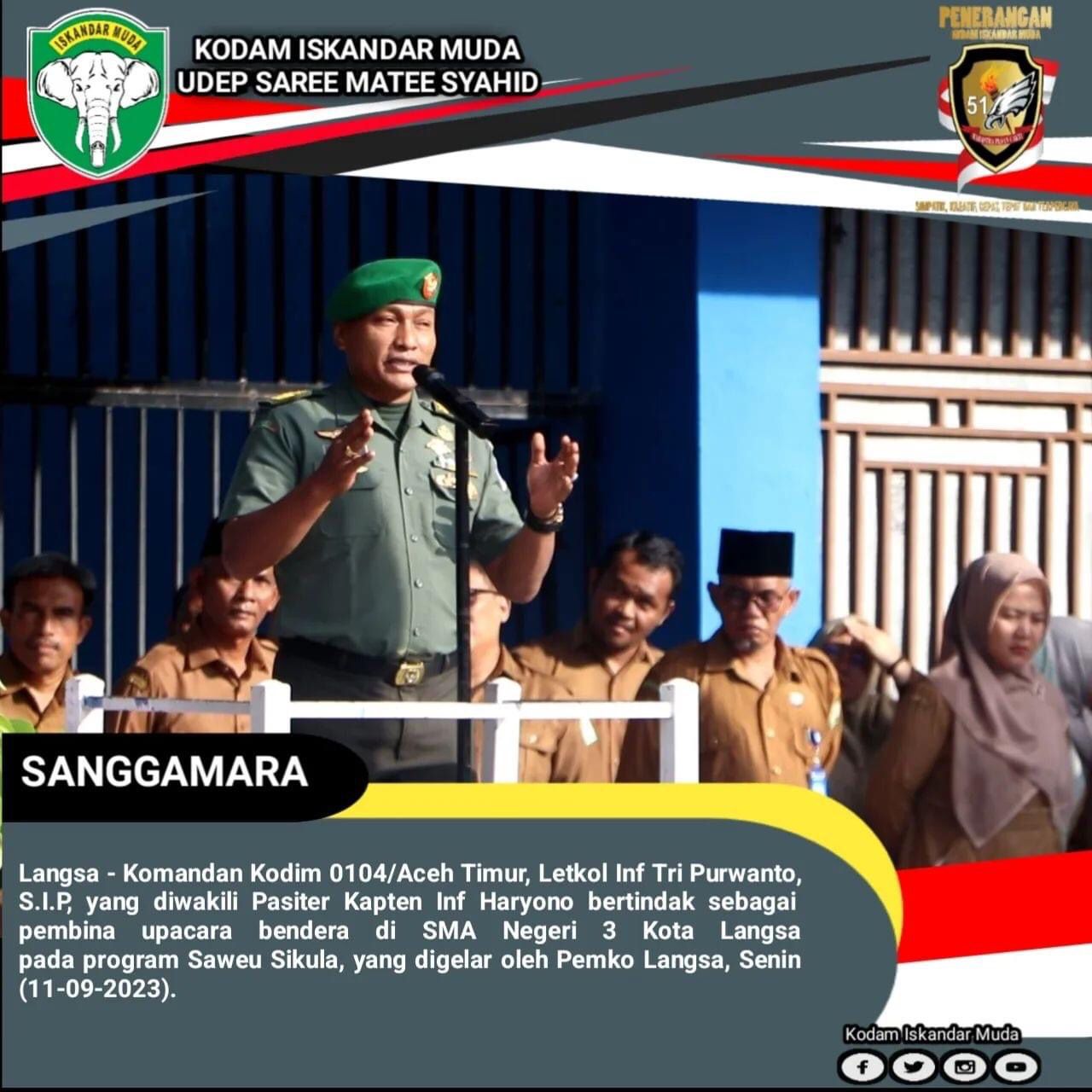 Ini Pesan Dandim 0104/Atim, Saat Saweu Sikula di SMA Negeri 3 Langsa