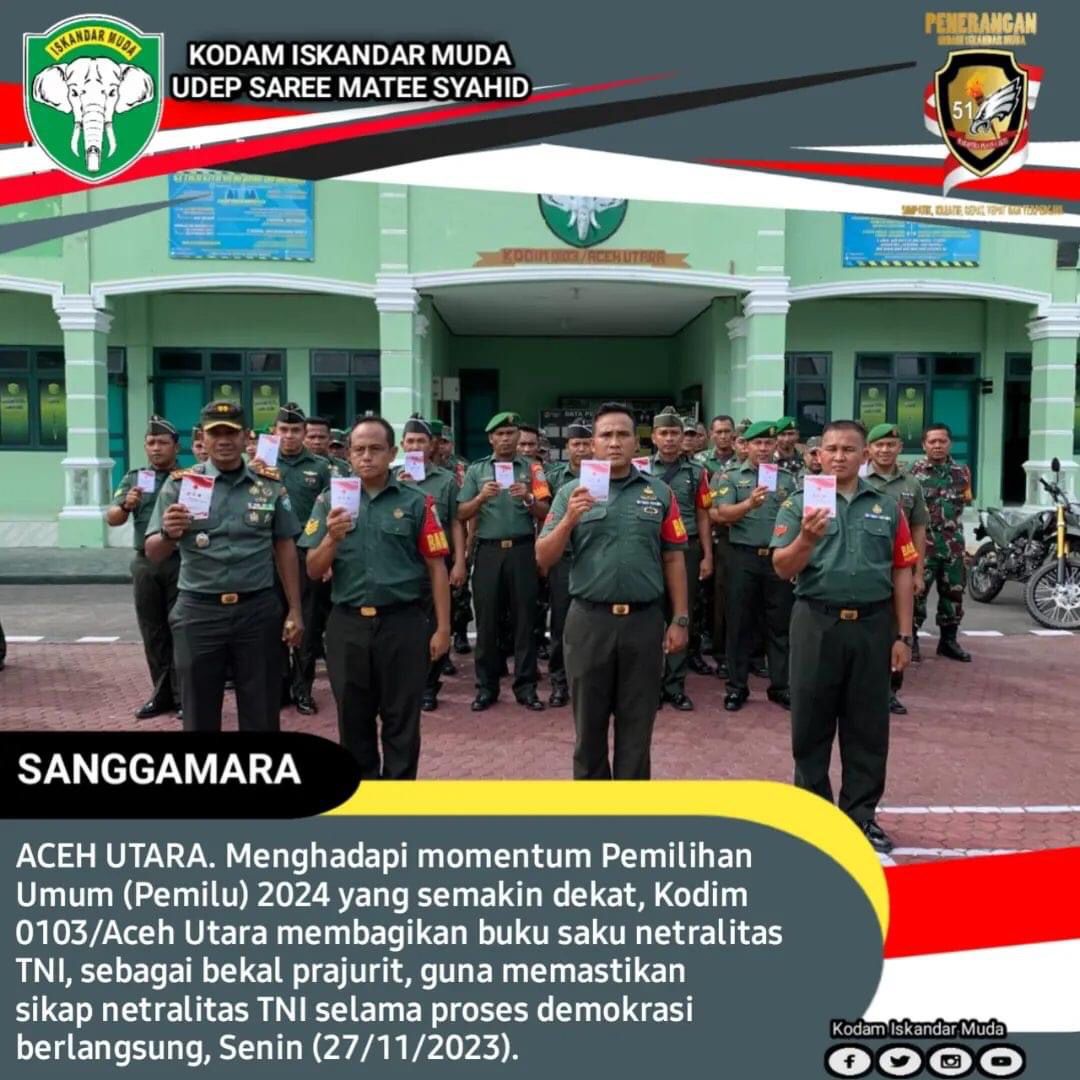 Kodim 0103/Aceh Utara Bagikan Buku Saku Netralitas TNI