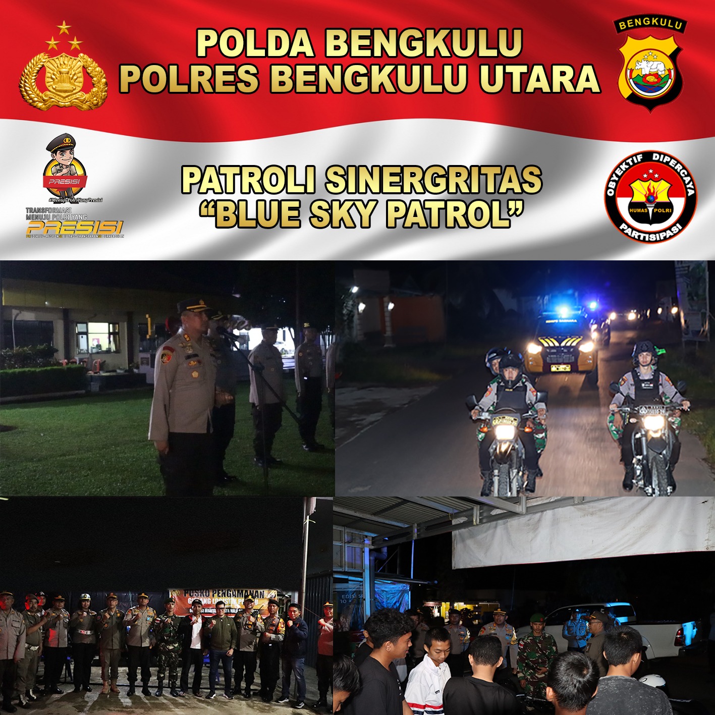 Patroli Sinergitas ‘Blue Sky Patrol’ Polres Bengkulu Utara Amankan Kamtibmas Menuju Pemilu 2024