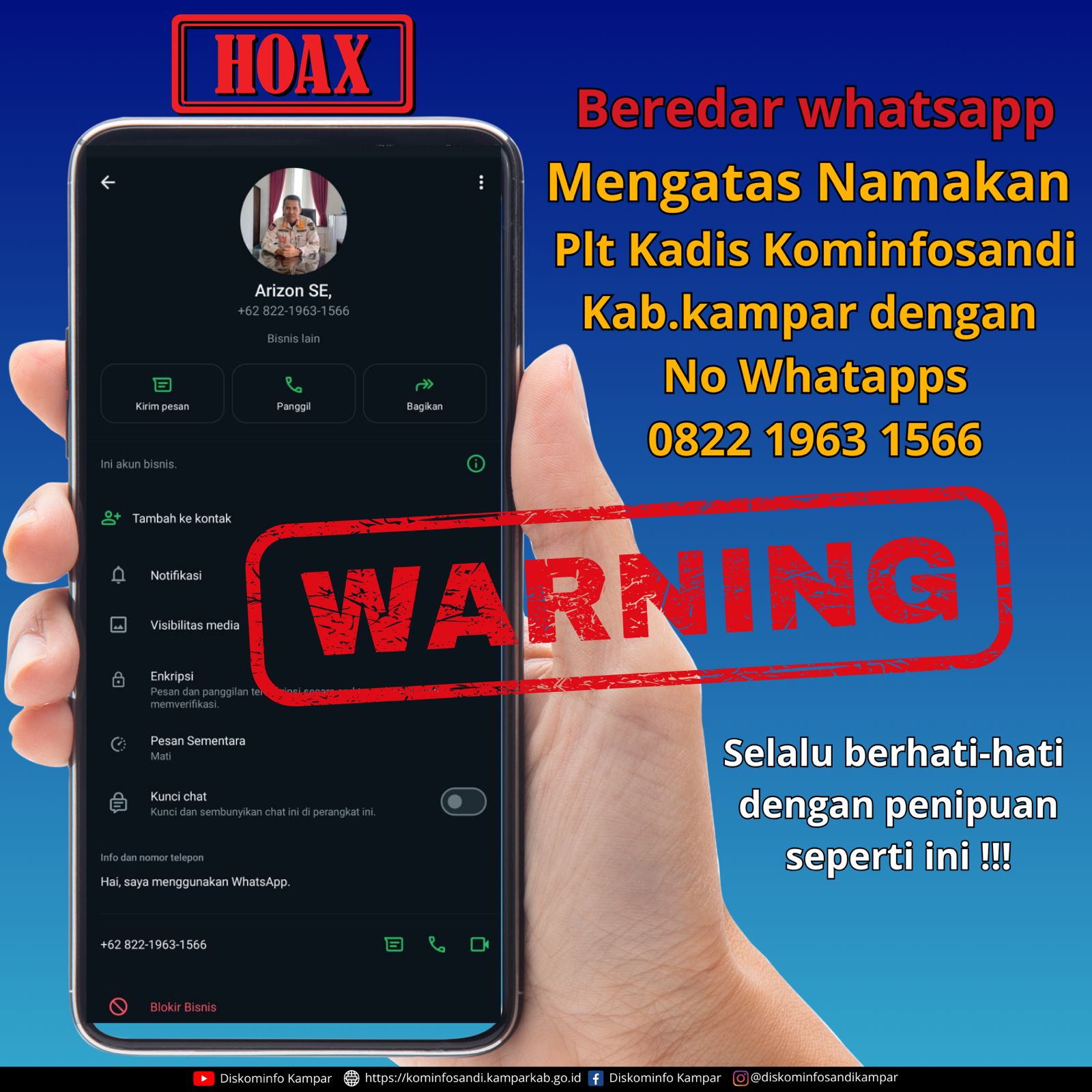 Hoax, Beredar Nomor Whats App yang Mengatas namakan Arizon, SE