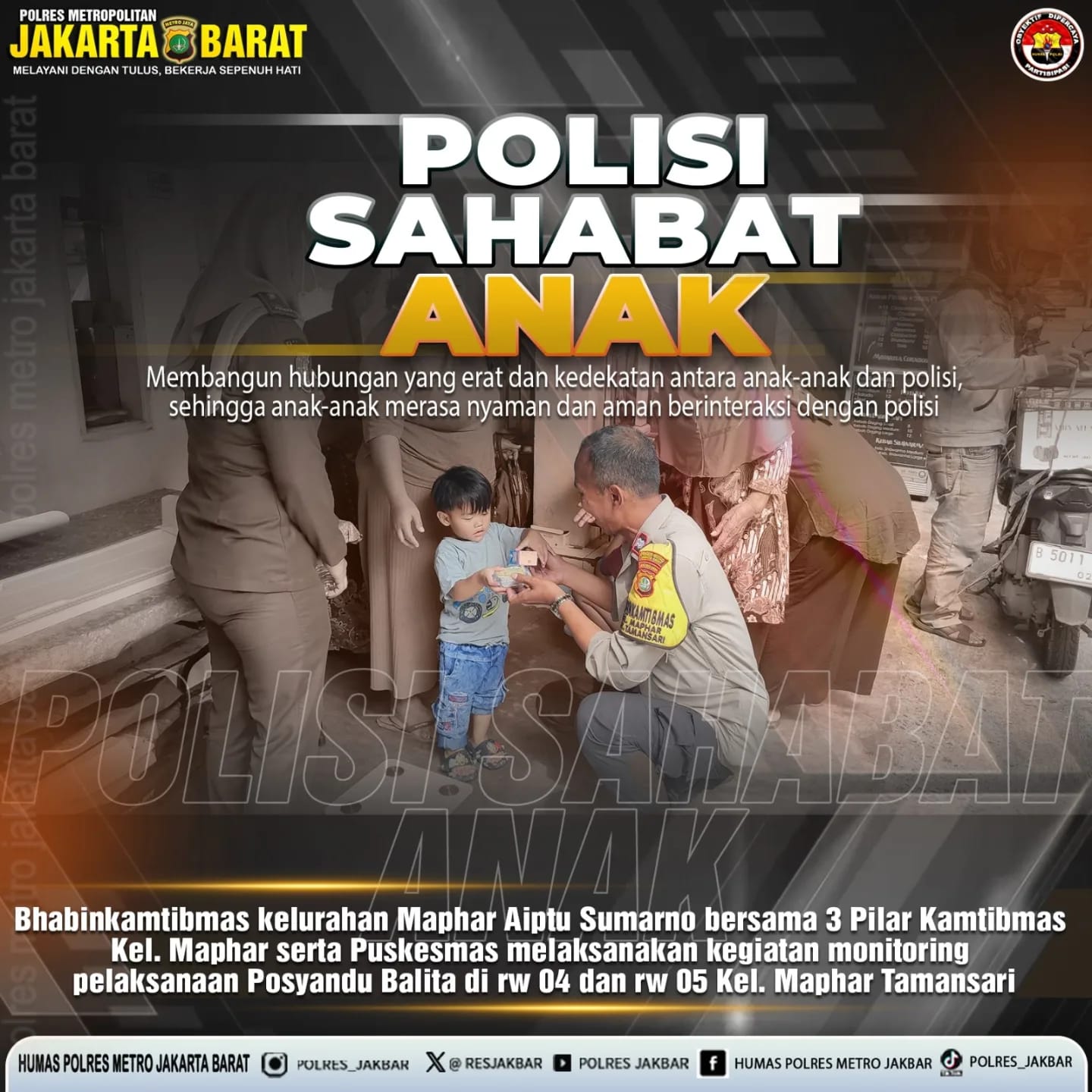 Polisi Sahabat Anak, Bhabinkamtibmas Kel Maphar Jalin Kedekatan dan Kepercayaan Anak-Anak Melalui Kegiatan Posyandu