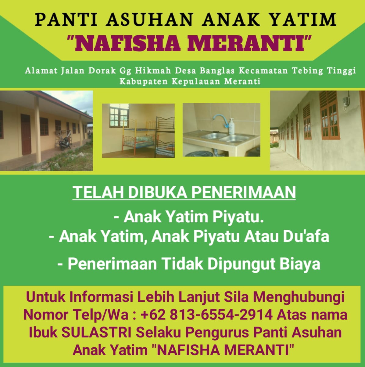 Pembangunan Dan Perlengkapan Fasilitas Panti Asuhan Anak Yatim Nafisha Meranti Telah Rampung Dan Akan Segera Diresmikan