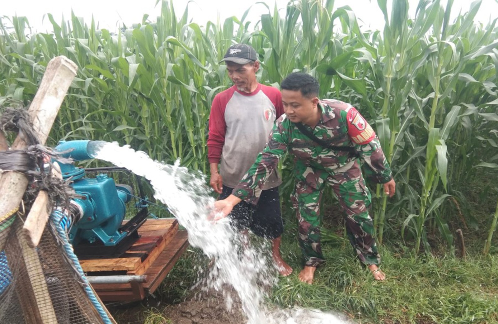 Melalui Program Pompanisasi, Babinsa Desa Kebunduren bantu Petani Mengairi Sawah