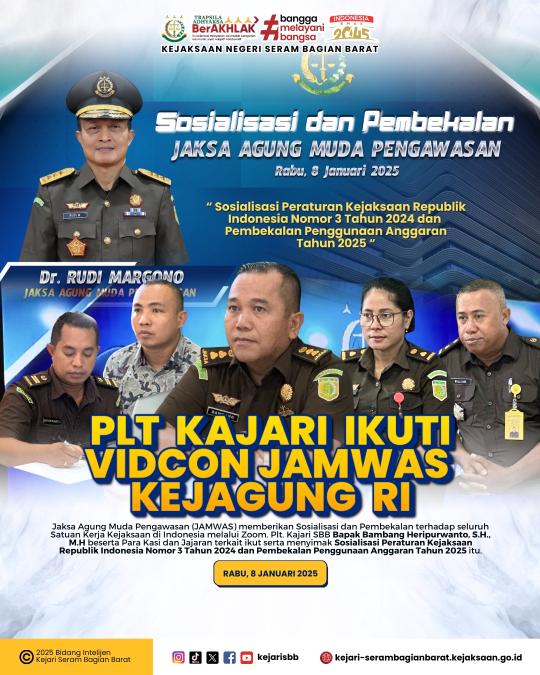 Plt Kajari SBB Beserta Jajaran Mengikuti Video Conference Zoom Jaksa Agung Muda Bidang Pengawasan Kejagung RI