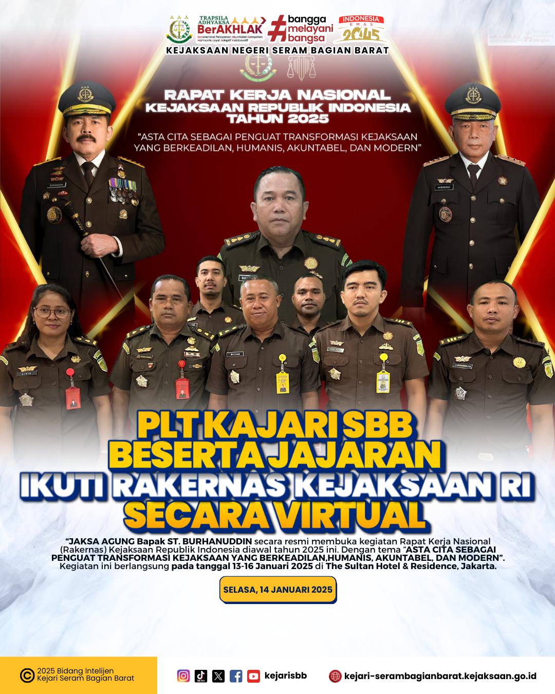 Plt.Kajari SBB Beserta Jajaran Ikuti Giat Rakernas Kejaksaan RI Tahun 2025 Melalui Zoom Video Conference