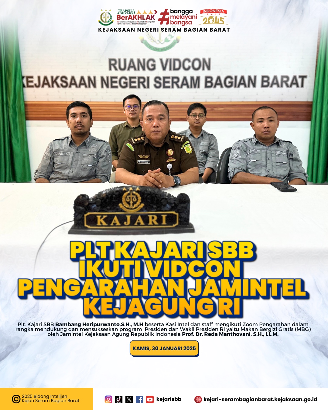 Plt. Kajari SBB Ikuti Zoom Arahan JAMINTEL Dalam Rangka Mendukung Makanan Bergizi Gratis (MBG)