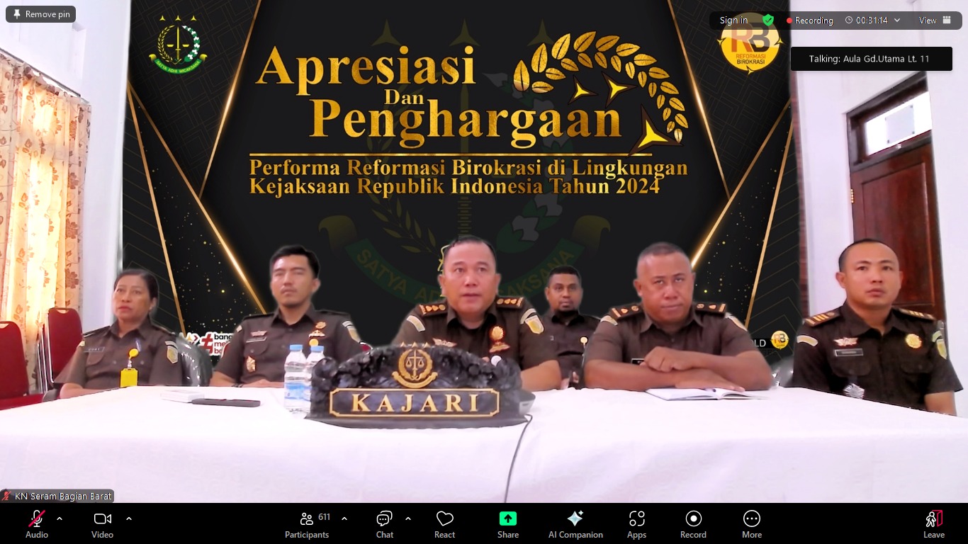 Plt. Kajari SBB Mengikuti Webinar Apresiasi dan Penghargaan Performa Reformasi Birokrasi di Lingkungan Kejaksaan RI Tahun 2024