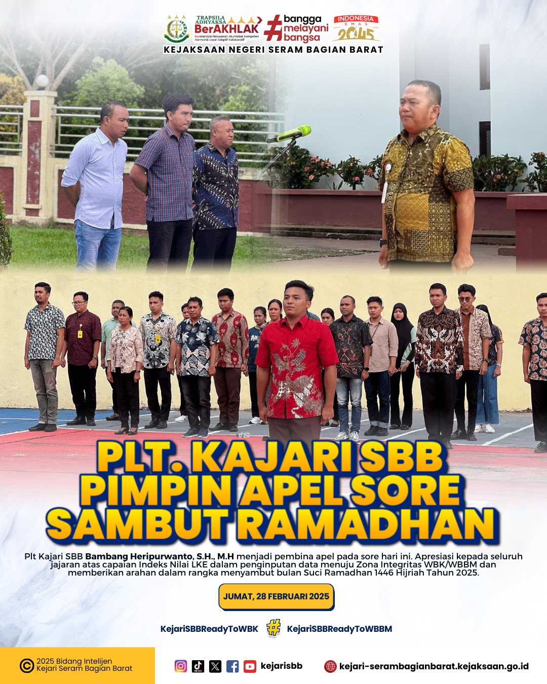 Plt. Kajari SBB Pimpin Apel Sore, Apresiasi Kinerja dan Sambut Bulan Suci Ramadhan