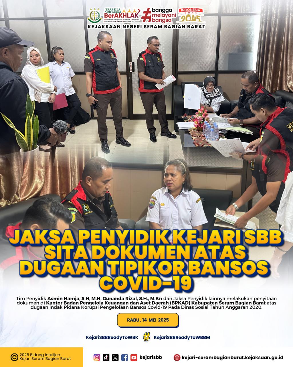 Kejari SBB Lakukan Penyitaan Dokumen Atas Dugaan Tipikor Dalam Pengelolaan Bansos Covid -19 Pada Dinas Sosial Kab.SBB