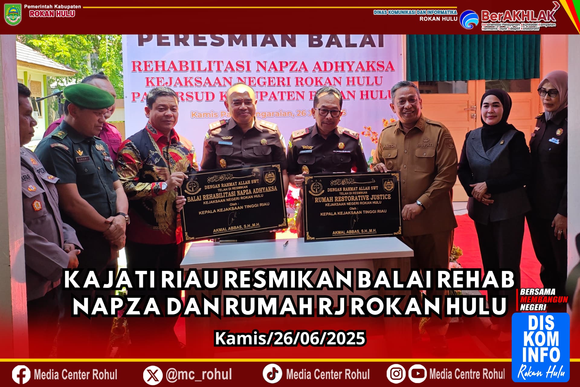 Kajati Riau Resmikan Balai Rehab Napza dan Rumah RJ Rokan Hulu