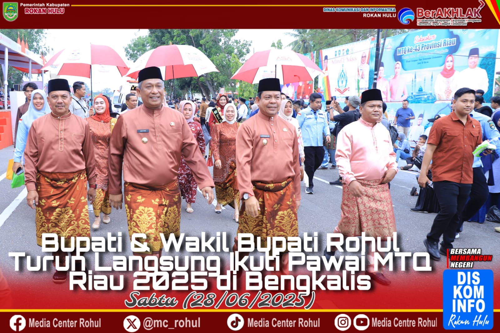 Rohul Tampil Memukau di Pawai Ta’aruf MTQ ke-43 Riau, Bupati dan Wakil Bupati Turun Langsung Bersama Peserta