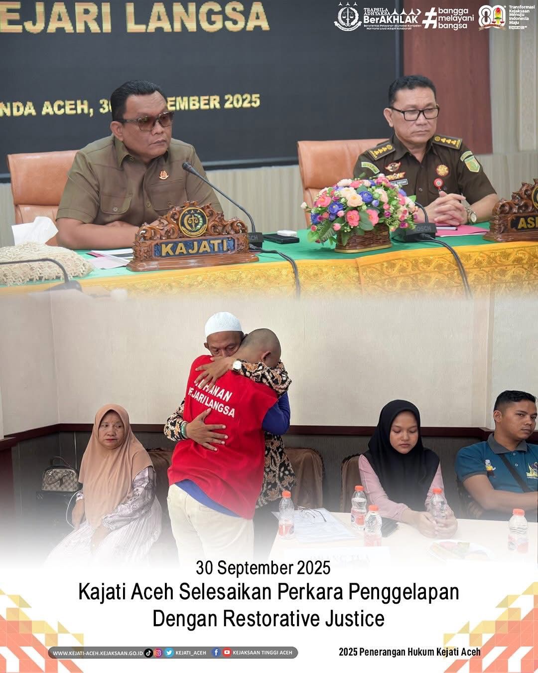 Kajati Aceh Selesaikan Perkara Penggelapan Dengan Restorative Justica